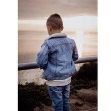 Load image into Gallery viewer, Denim Sherpa Jacket | Light Blue *Size 6-12 months*
